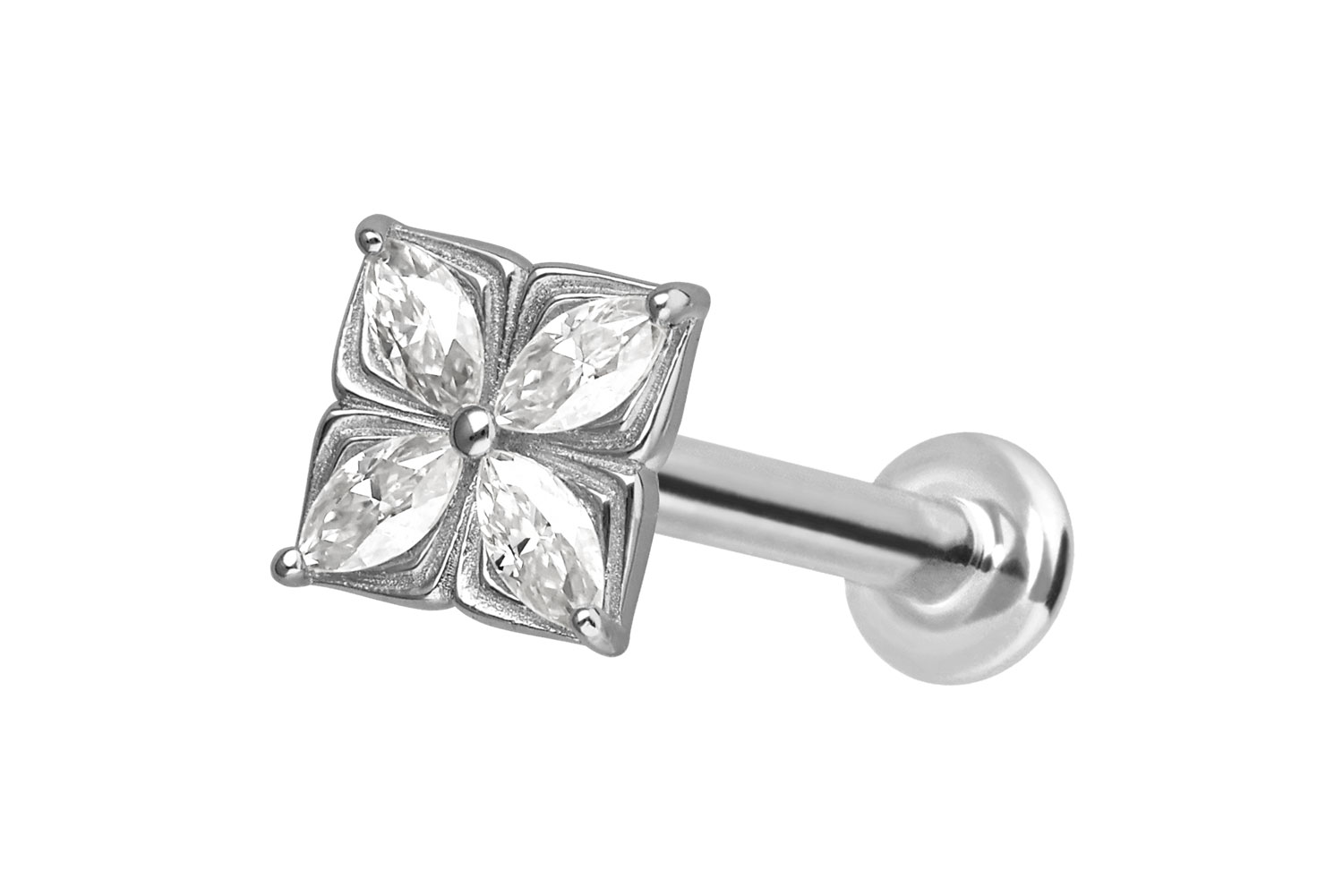 14 Karat Gold Labret Piercing mit Innengewinde MOISSANIT-BLUME